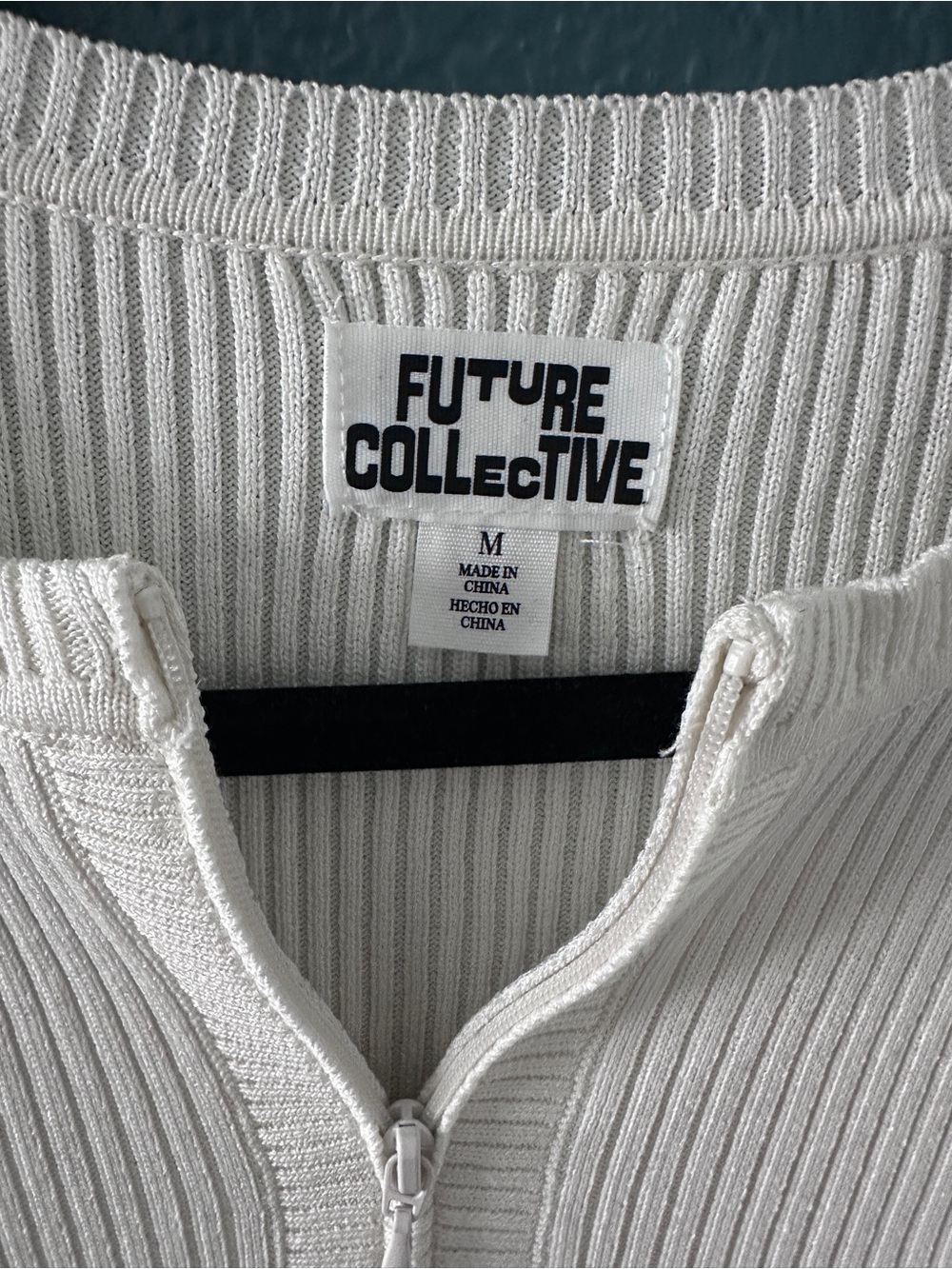 Cream Ribbed Zip-Front Long Sleeve Top - Picture 2 of 2